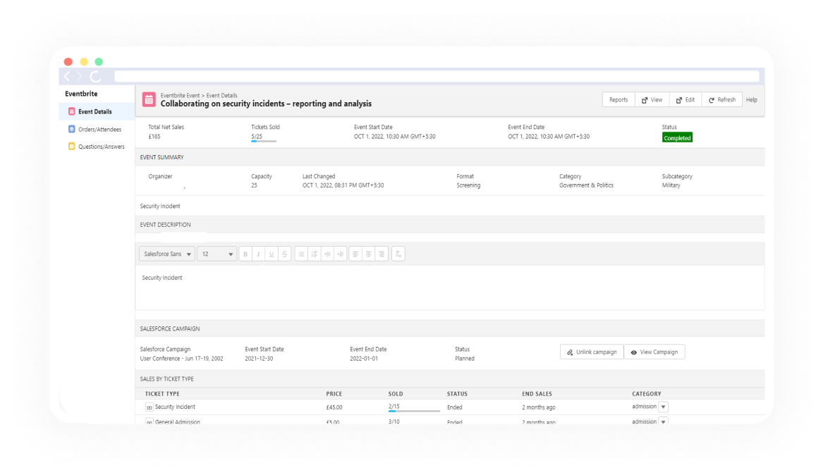 Event's ticket page.